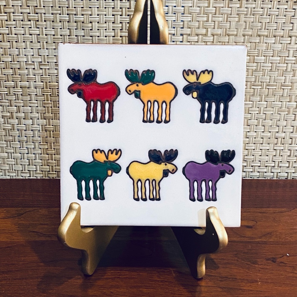 🌟HP🌟VTG 1990s Masterworks Arts Ceramic Tile Moose Trivet